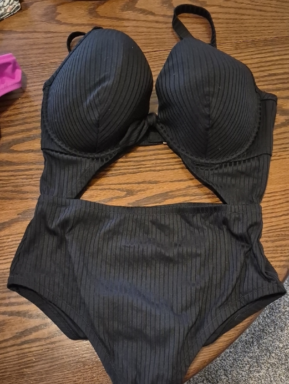 Black Ribbed One-Piece Swimsuit